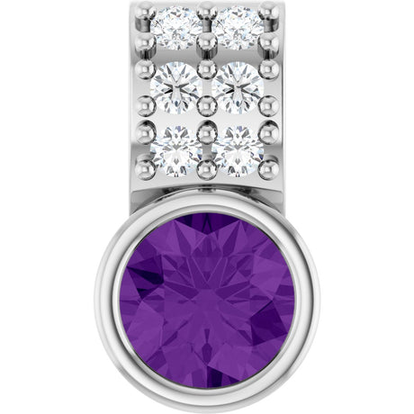 Platinum Round Natural Amethyst Accented Bezel-Set Pendant