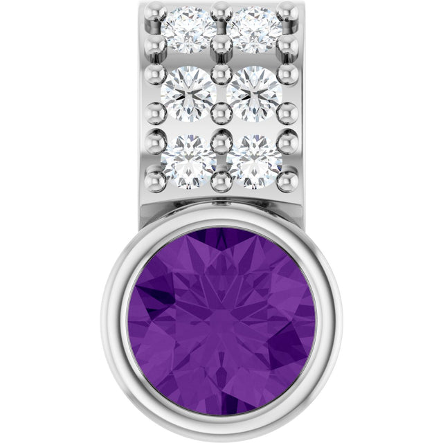 Platinum Round Natural Amethyst Accented Bezel-Set Pendant