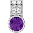 14K Gold Round Natural Amethyst Accented Bezel-Set Pendant - White Gold