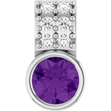 14K Gold Round Natural Amethyst Accented Bezel-Set Pendant - White Gold