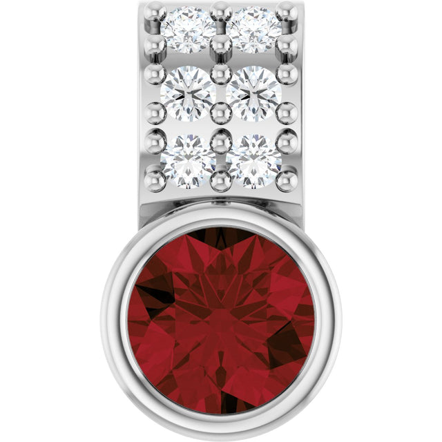 14K Gold Round Natural Mozambique Garnet Accented Bezel-Set Pendant - White Gold