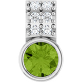 14K Gold Round Natural Peridot Accented Bezel-Set Pendant - White Gold