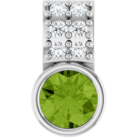 Platinum Round Natural Peridot Accented Bezel-Set Pendant