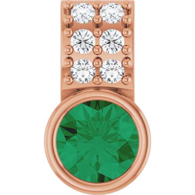 14K Gold Round Lab-Grown Emerald Accented Bezel-Set Pendant - Rose Gold