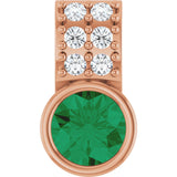 14K Gold Round Natural Emerald Accented Bezel-Set Pendant - Rose Gold