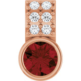14K Gold Round Natural Mozambique Garnet Accented Bezel-Set Pendant - Rose Gold