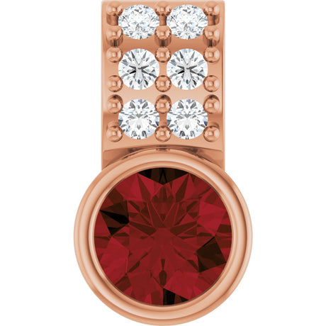 14K Gold Round Natural Mozambique Garnet Accented Bezel-Set Pendant - Rose Gold