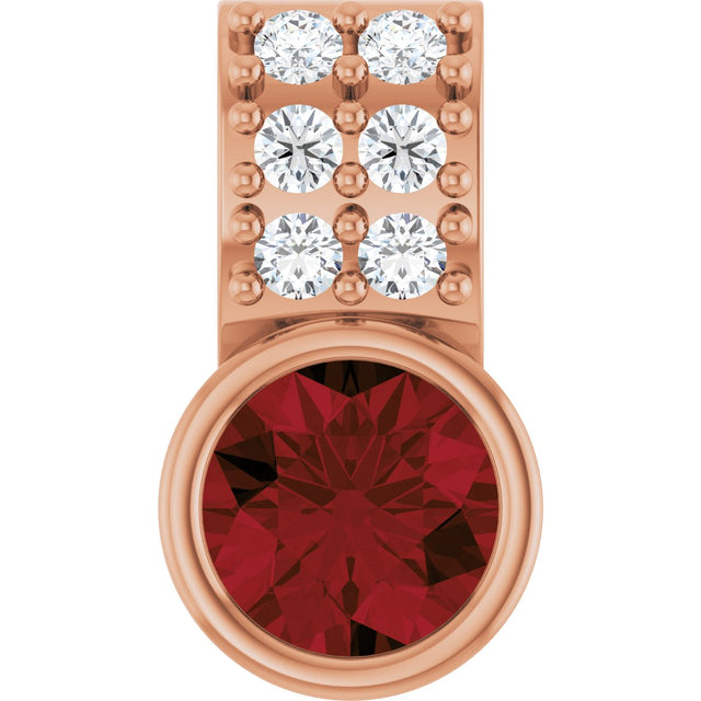 14K Gold Round Natural Mozambique Garnet Accented Bezel-Set Pendant - Rose Gold
