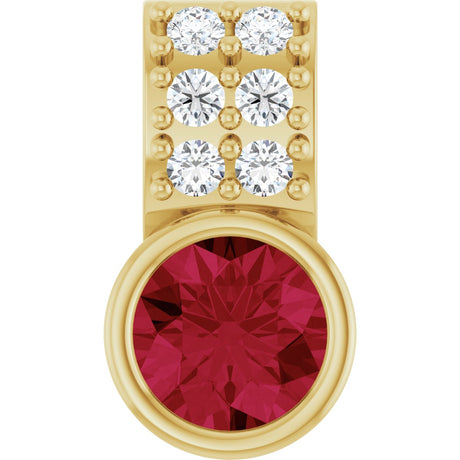14K Gold Round Lab-Grown Ruby Accented Bezel-Set Pendant - Yellow Gold