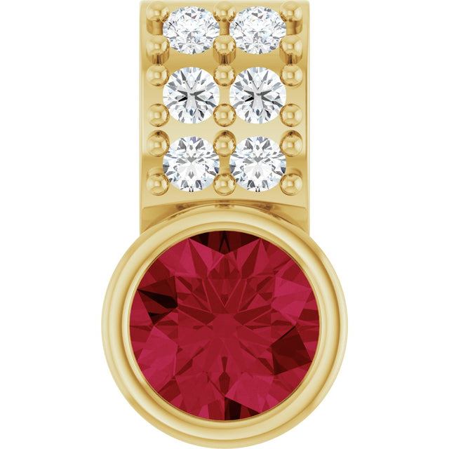14K Gold Round Lab-Grown Ruby Accented Bezel-Set Pendant - Yellow Gold