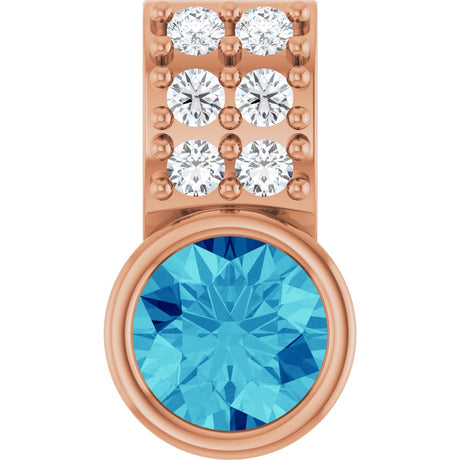 14K Gold Round Natural Blue Zircon Accented Bezel-Set Pendant - Rose Gold