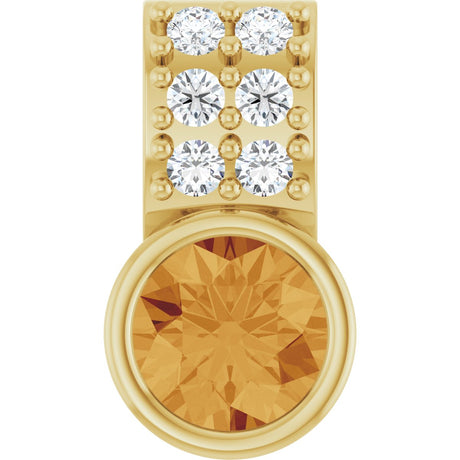 14K Gold Round Natural Citrine Accented Bezel-Set Pendant - Yellow Gold