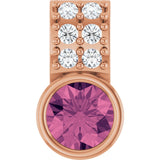 14K Gold Round Natural Pink Tourmaline Accented Bezel-Set Pendant - Rose Gold