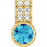14K Gold Round Natural Blue Zircon Accented Bezel-Set Pendant - Yellow Gold