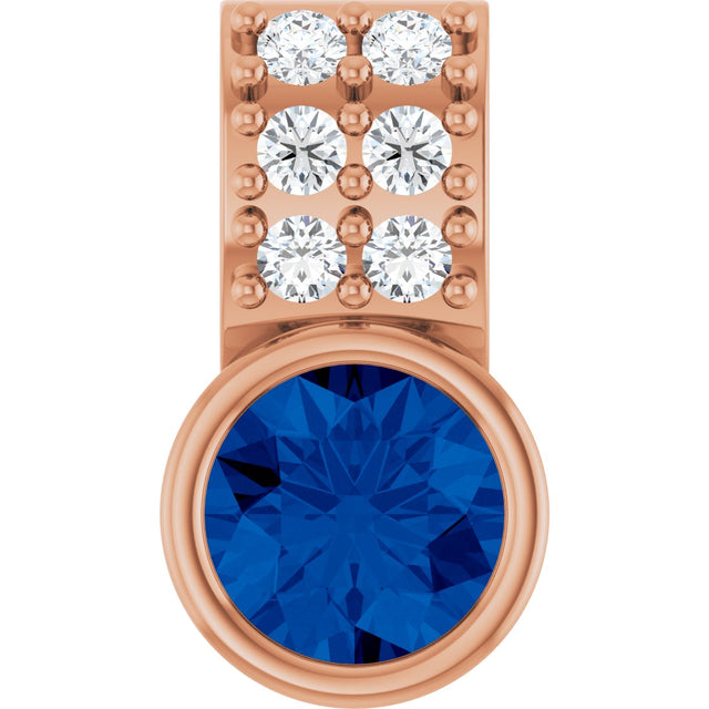 14K Gold Round Natural Blue Sapphire Accented Bezel-Set Pendant - Rose Gold