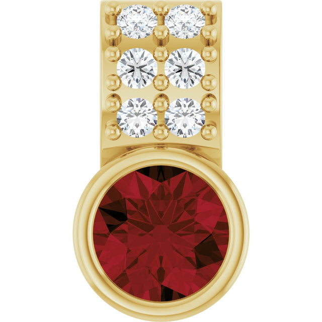 14K Gold Round Natural Mozambique Garnet Accented Bezel-Set Pendant - Yellow Gold