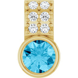 14K Gold Round Natural Aquamarine Accented Bezel-Set Pendant - Yellow Gold