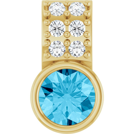 14K Gold Round Natural Aquamarine Accented Bezel-Set Pendant - Yellow Gold
