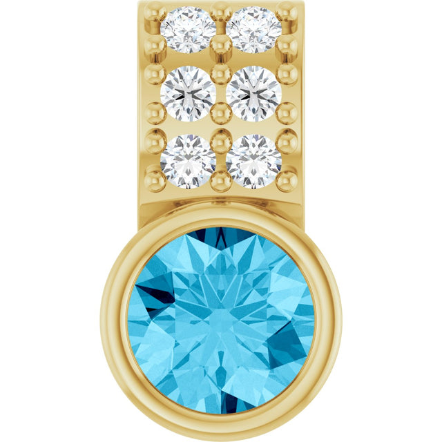 14K Gold Round Natural Aquamarine Accented Bezel-Set Pendant - Yellow Gold