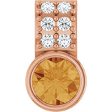 14K Gold Round Natural Citrine Accented Bezel-Set Pendant - Rose Gold