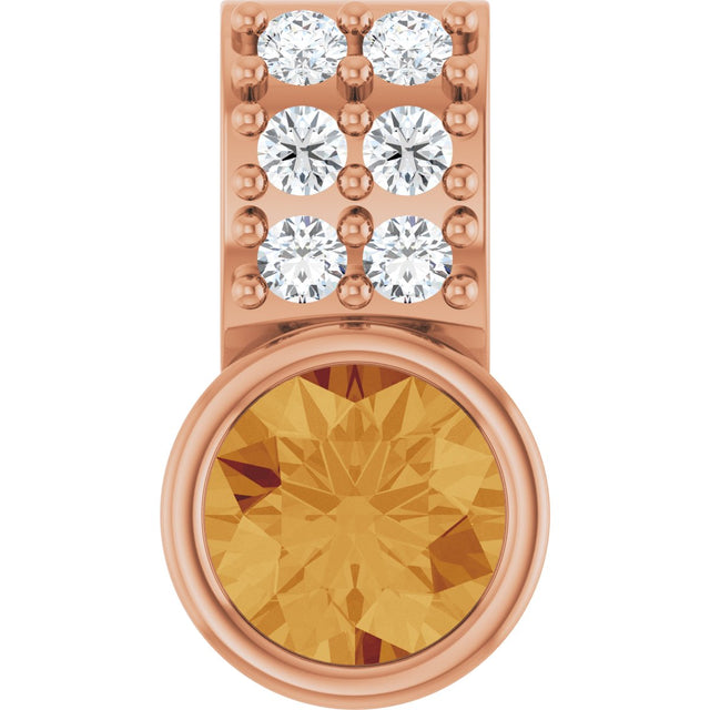 14K Gold Round Natural Citrine Accented Bezel-Set Pendant - Rose Gold