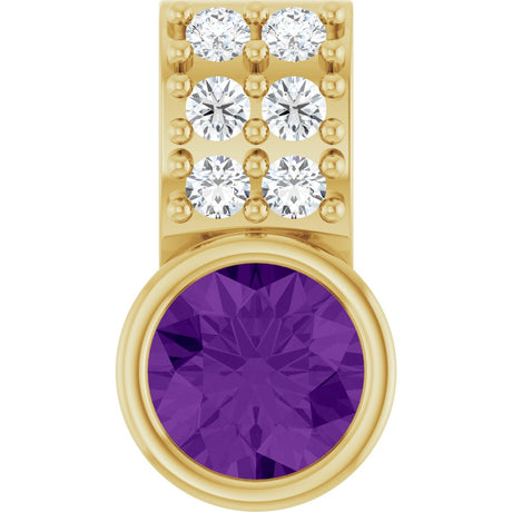 14K Gold Round Natural Amethyst Accented Bezel-Set Pendant - Yellow Gold