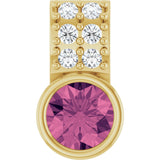14K Gold Round Natural Pink Tourmaline Accented Bezel-Set Pendant - Yellow Gold