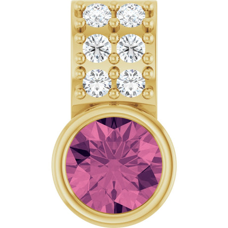 14K Gold Round Natural Pink Tourmaline Accented Bezel-Set Pendant - Yellow Gold