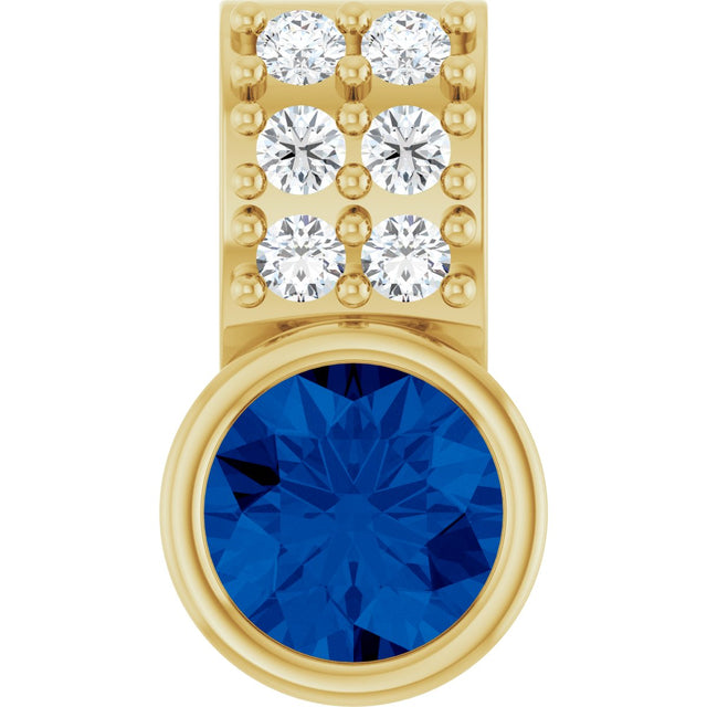 14K Gold Round Lab-Grown Blue Sapphire Accented Bezel-Set Pendant - Yellow Gold
