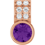 14K Gold Round Natural Amethyst Accented Bezel-Set Pendant - Rose Gold