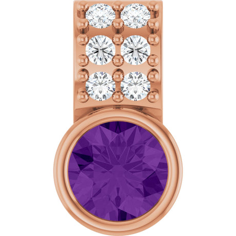 14K Gold Round Natural Amethyst Accented Bezel-Set Pendant - Rose Gold