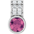 Platinum Round Natural Pink Tourmaline Accented Bezel-Set Pendant