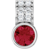 14K Gold Round Lab-Grown Ruby Accented Bezel-Set Pendant - White Gold