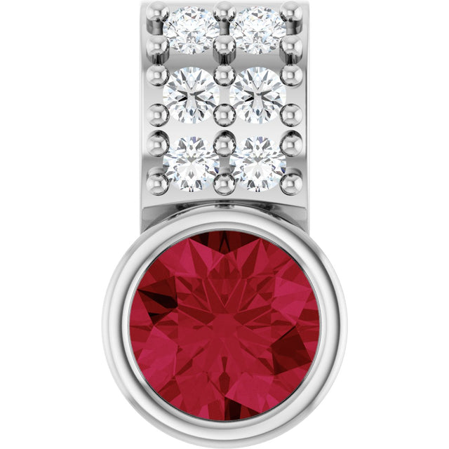 14K Gold Round Lab-Grown Ruby Accented Bezel-Set Pendant - White Gold