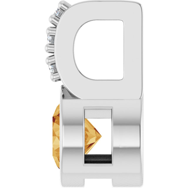 14K Gold Round Natural Citrine Accented Bezel-Set Pendant - White Gold - view 3