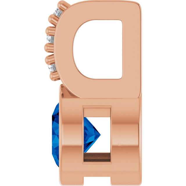 14K Gold Round Lab-Grown Blue Sapphire Accented Bezel-Set Pendant - Rose Gold - view 3