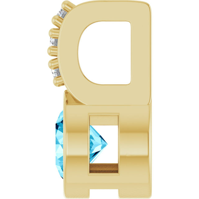 14K Gold Round Natural Aquamarine Accented Bezel-Set Pendant - Yellow Gold - view 3