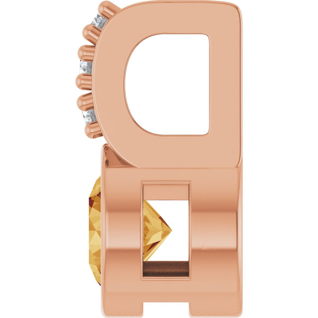 14K Gold Round Natural Citrine Accented Bezel-Set Pendant - Rose Gold - view 3