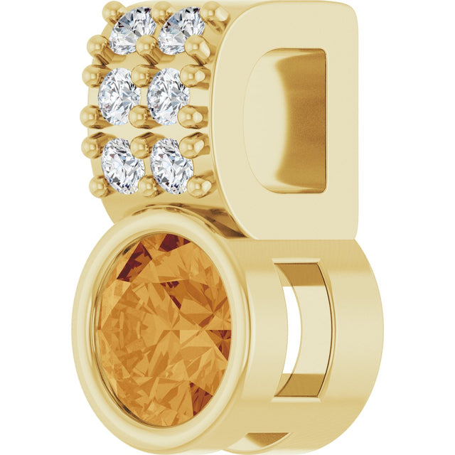 14K Gold Round Natural Citrine Accented Bezel-Set Pendant - Yellow Gold - view 2