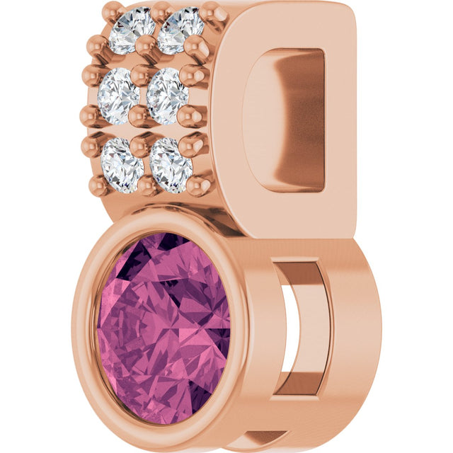 14K Gold Round Natural Pink Tourmaline Accented Bezel-Set Pendant - Rose Gold - view 2