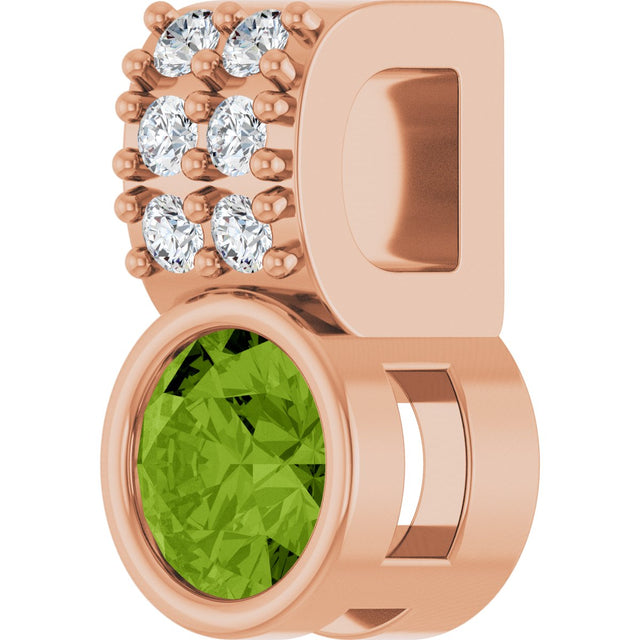 14K Gold Round Natural Peridot Accented Bezel-Set Pendant - Rose Gold - view 2