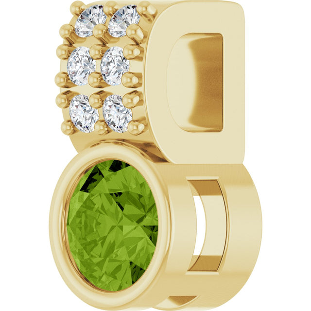 14K Gold Round Natural Peridot Accented Bezel-Set Pendant - Yellow Gold - view 2