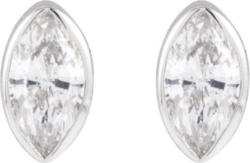 14K Gold Natural Diamond Marquise Bezel-Set Stud Earrings – 3.5x1.75mm - White Gold - view 2