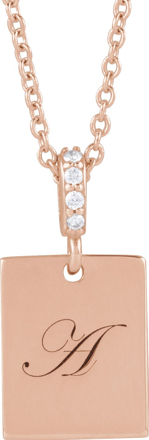 14K Gold Engravable Accented Necklace or Pendant - Rose Gold - view 3