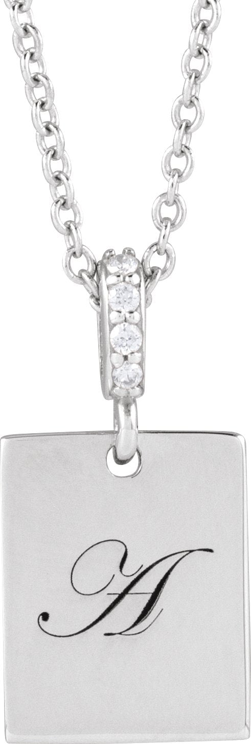 14K Gold Engravable Accented Necklace or Pendant - White Gold - view 3