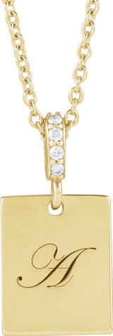 14K Gold Engravable Accented Necklace or Pendant - Yellow Gold - view 3