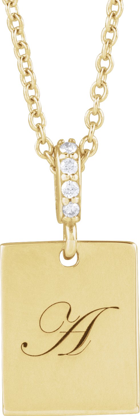 14K Gold Engravable Accented Necklace or Pendant - Yellow Gold - view 3