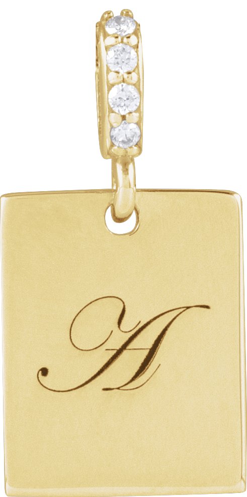 14K Gold Engravable Accented Necklace or Pendant - Yellow Gold - view 3