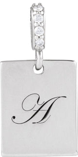 14K Gold Engravable Accented Necklace or Pendant - White Gold - view 3
