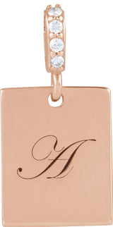 14K Gold Engravable Accented Necklace or Pendant - Rose Gold - view 3